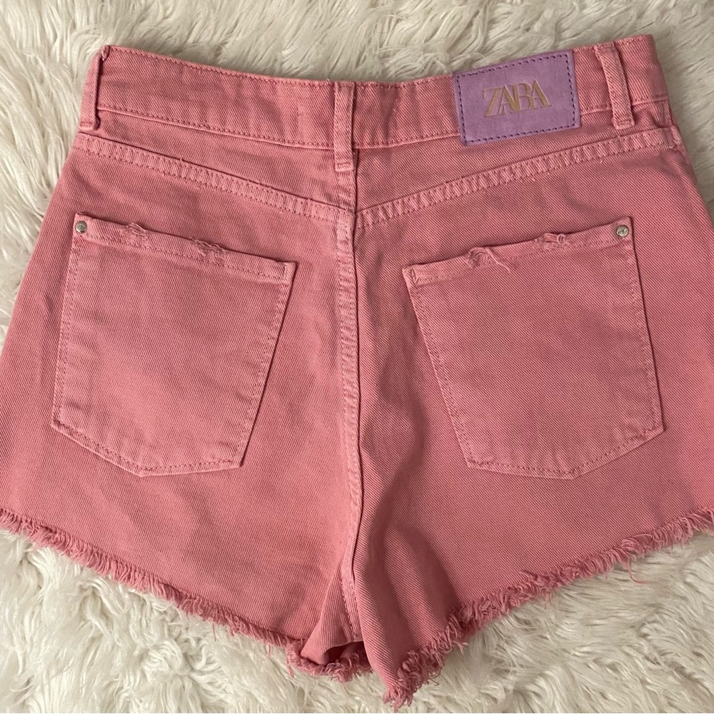 Zara High Rise frayed denim Shorts Pink Size 6 barbicore EUC